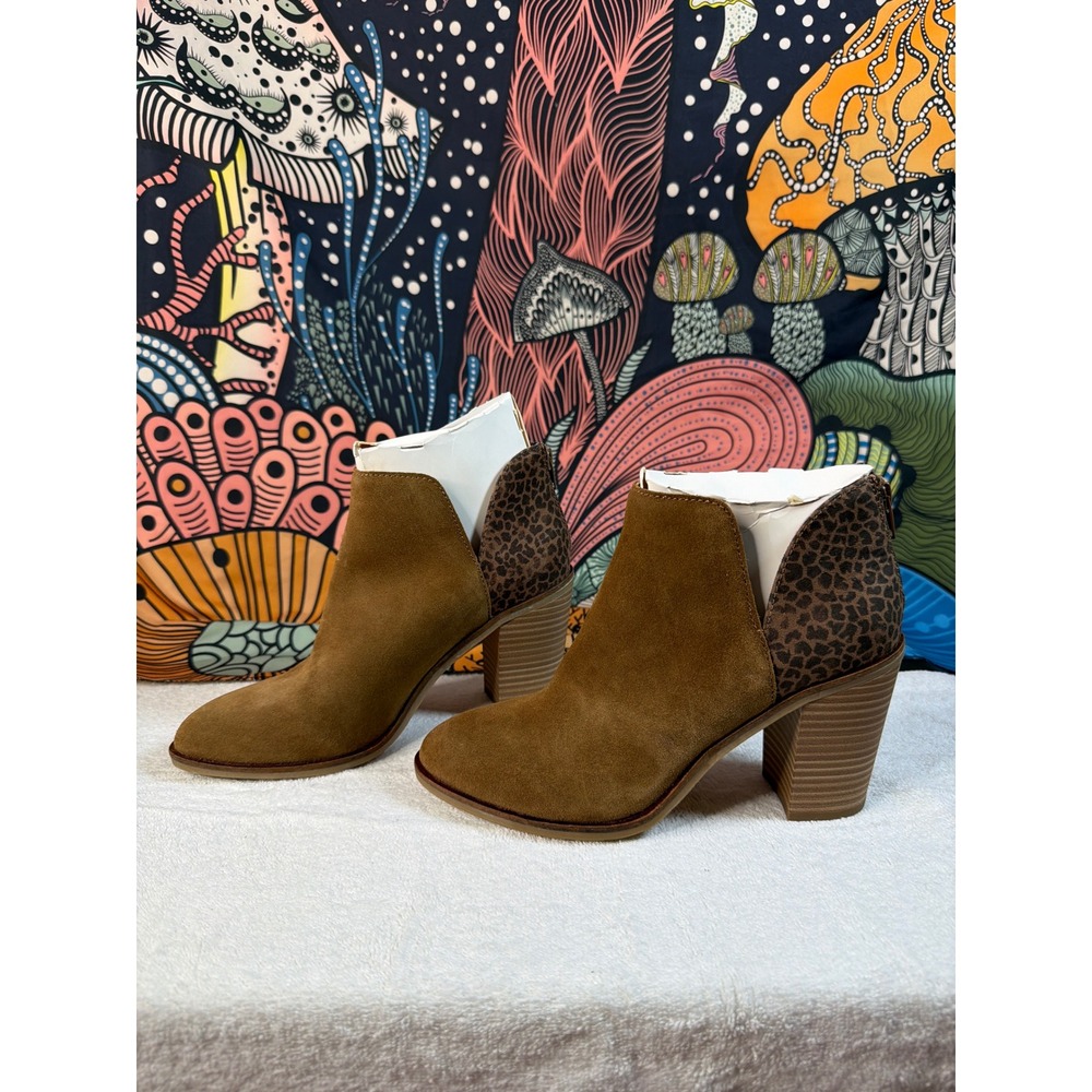 dv8 Dolce Vita Ankle Booties Womens 8.5 Tan Brown Y2K Leopard Print Suede Heel